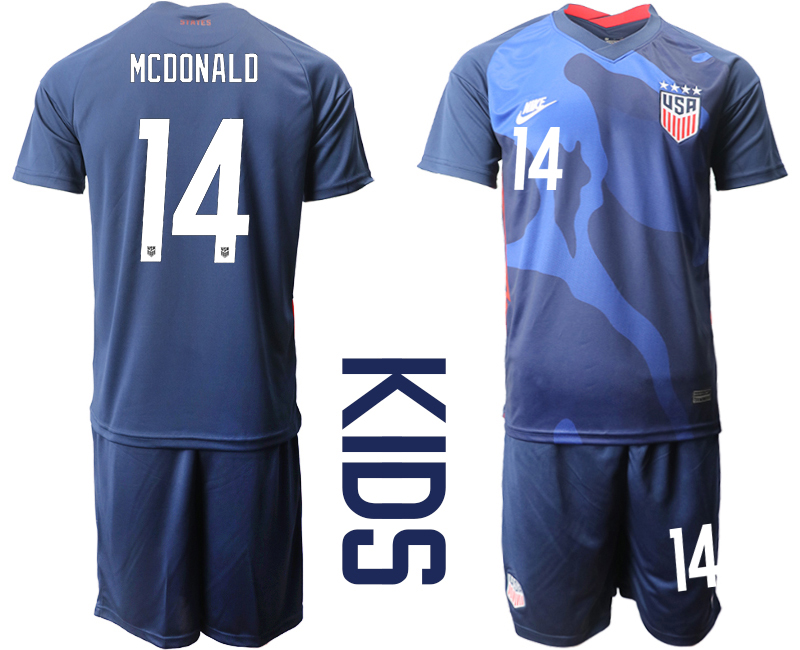 Youth 2020-2021 Season National team United States away blue #14 Soccer Jersey